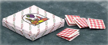 Dollhouse Miniature Pizza Box W/4 Napkins